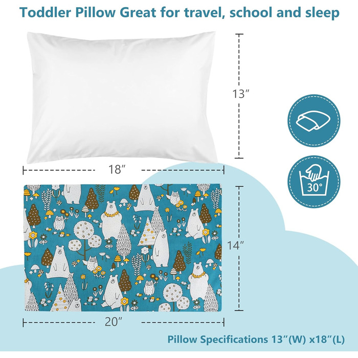 Дитяча подушка з наволочкою, м'яка органічна бавовна, дитяча подушка для сну, можна прати в пральній машині, гіпоалергенна, підход