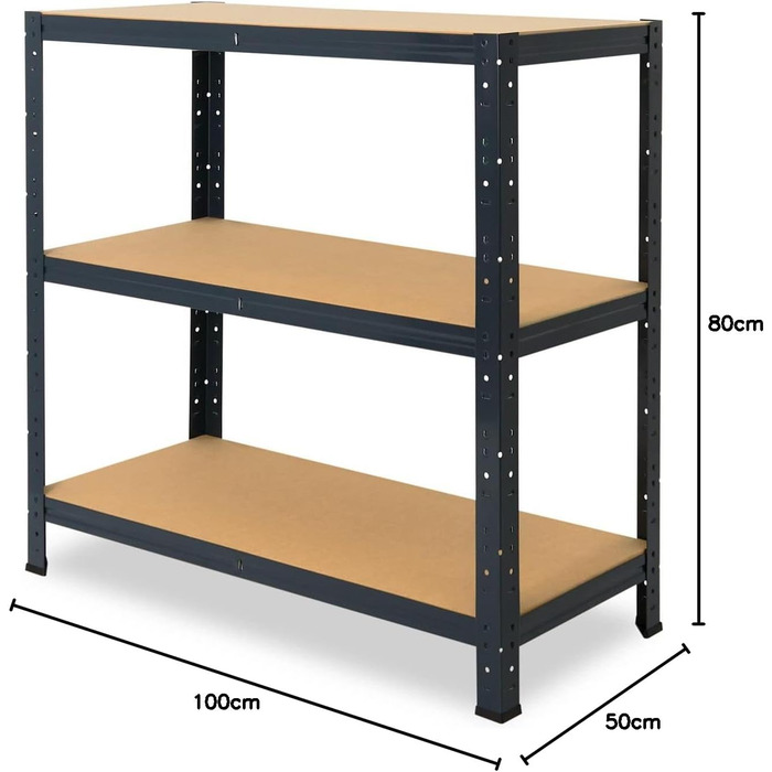 Надміцний домашній стелаж, антрацитовий/металевий стелаж з 3 полицями/металевий стелаж для підвалу, гаражний стелаж, стелаж для майстерні або стелаж для зберігання/змішаний металевий стелаж з вантажопідйомністю 175 кг В 100см / Ш 80см / Г 50см, 100x80x50