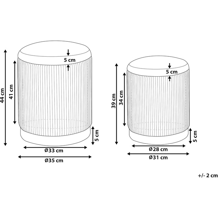 Круглий пуф у комплекті з 2 шт. , виготовлений з сірого оксамиту, пуф-отоманка з сидінням, рифлений дизайн, Miramar