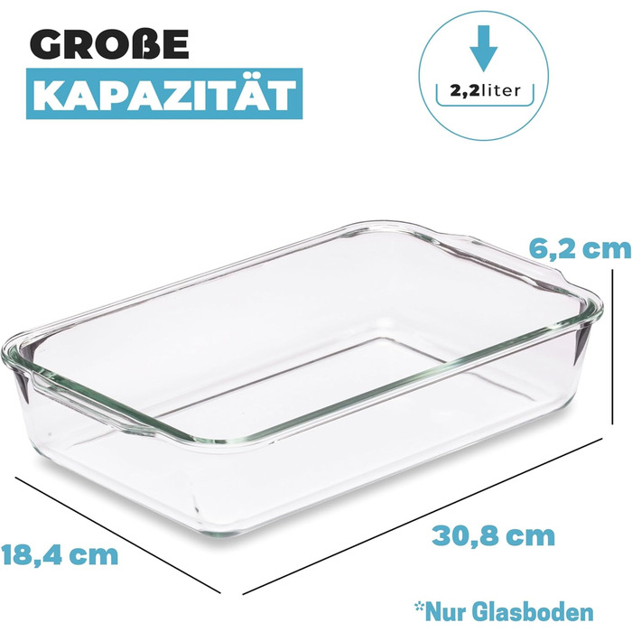 Форма для запікання лазаньї Igluu з кришкою, що застібається, без бісфенолу А - 2,2 літра () - прямокутна, міцна форма з боросилікатного скла - придатна для використання в духовці, мікрохвильовій печі, морозильній камері та посудомийній машині, набір з