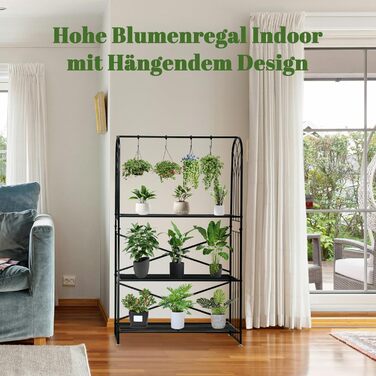 Рівнева підставка для квітів з регульованою висотою, металева підставка для квітів 130,5 см, чорного кольору для кількох рослин, підставка для квітів зі сходами, підставка для рослин, садова полиця для використання в приміщенні та на вулиці, вітальня, 3-