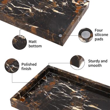 Мармуровий піднос, натуральний піднос для ключів, піднос для ванної кімнати, кухонний органайзер для стільниці, серветки, свічки, рушник, ювелірні вироби, рослина, косметичні підноси (чорне золото, 30 x 20 x 3 см) Чорне золото 30 x 20 x 3 см