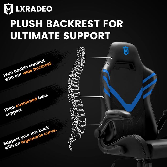 Ергономічне ігрове крісло з масажною поперековою подушкою, офісне крісло для ПК в гоночному стилі зі штучної шкіри, ігрове крісло з підлокітниками, вантажопідйомність до 159 кг, синій колір
