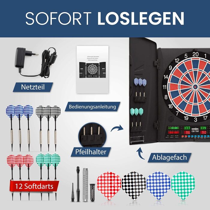 Електронна мішень для дартсу Dartona CB160 Cabinet Офіційний турнірний розмір Електронна мішень для дартсу Турнірна дошка з 33 іграми та понад 160 варіаціями