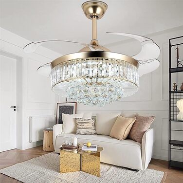 Безшумний стельовий вентилятор Кришталевий стельовий вентилятор з підсвічуванням Регульований, безшумний вентилятор з 6 швидкостям