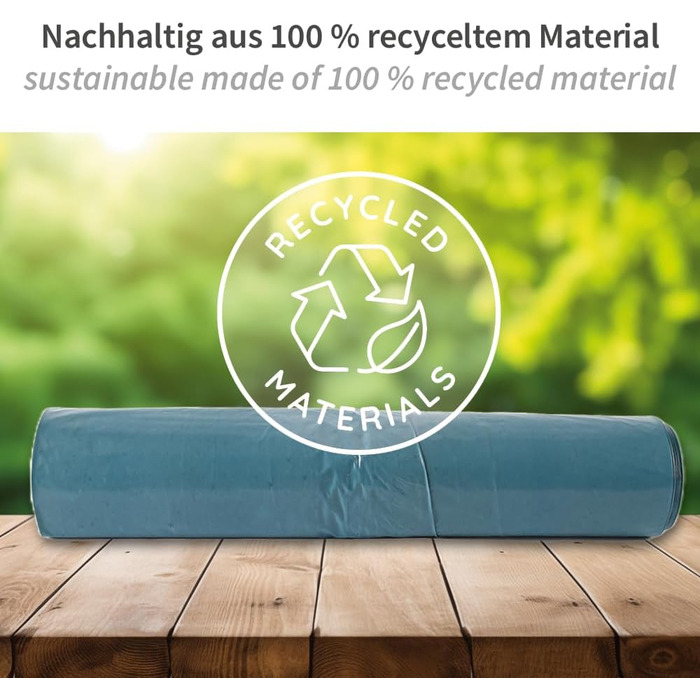 Сміттєві пакети Franz Mensch HygoClean Eco, 120 л, сині, 100 шт. LDPE, у рулоні, сміттєві пакети, довжина 110 см x ширина 70 см, сміттєвий пакет на 120 літрів, надзвичайно міцний