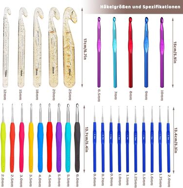 Набір гачків із 116 предметів, набори для вязання гачком для початківців, дорослих, ергономічний набір гачків із маркером для стібків, аксесуари для вязання гачком, футляр для вязання гачком, початковий набір для вязання гачком для початківців.
