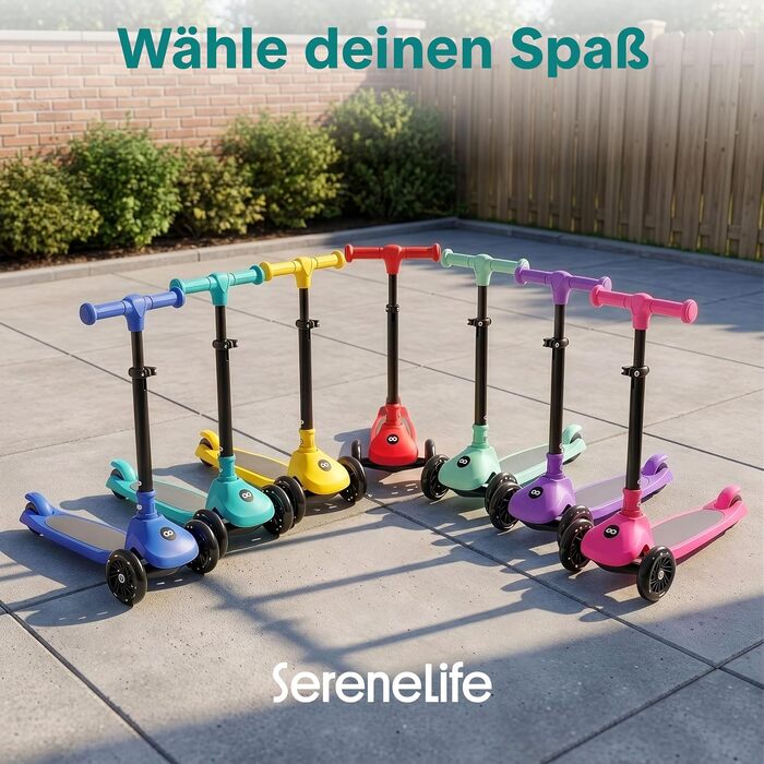 Дитячий самокат SereneLife для дітей від 3 років LED-колеса, складаний, з регулюванням висоти, легкий та стійкий, для хлопчиків і дівчаток, для дому та вулиці, до 50 кг, бірюзово-блакитний, без сидіння