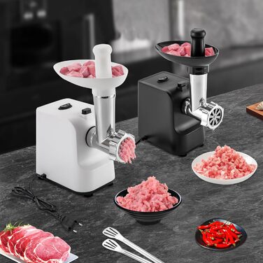 М'ясорубка, 1000 Вт електрична м'ясорубка з 3 перфорованими дисками з нержавіючої сталі, пробка, комплект Кеббе, фарш машина ковба