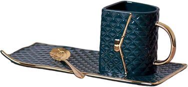 Кавова кружка у формі сумочки, керамічна кружка для пиття з ложкою для чаю, молока, кави для домашнього офісу та готелю, темно-зелена