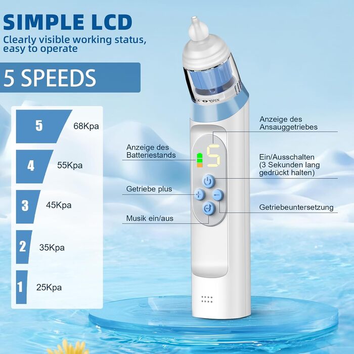 Назальний аспіратор ChapStick, дитячий назальний аспіратор-пилосос, оснащений 5 рівнями потужності всмоктування та 3 розмірами нак