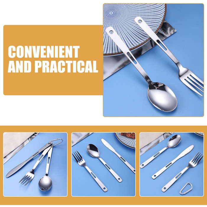 Дорожні столові прибори з нержавіючої сталі, кемпінгові столові прибори, посуд, 5 предметів з сумкою для пікніків, походів, барбекю