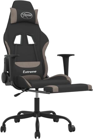 Геймерське крісло з підставкою для ніг, чорна та сіро-коричнева тканина, модель 3143724