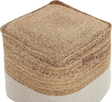 Beliani Boho Pouf Cotton and Jute Square Beige Kirama, Beliani Boho Pouf Cotton and Jute Square Beige Kirama