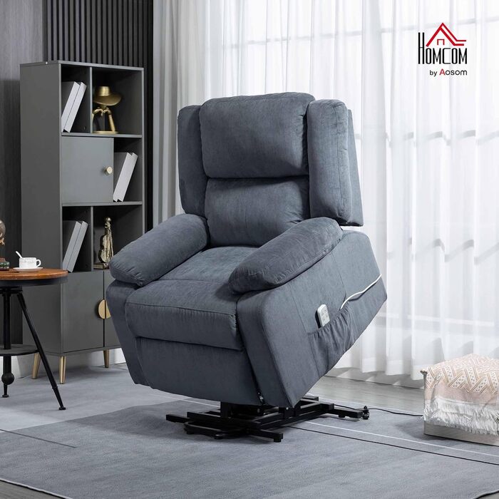 Електричне крісло-реклайнер HOMCOM з підйомником, 3 двигуни, пружинне крісло для телевізора Pocket Spring, нульова гравітація, бічна кишеня та пульт дистанційного керування, сірий