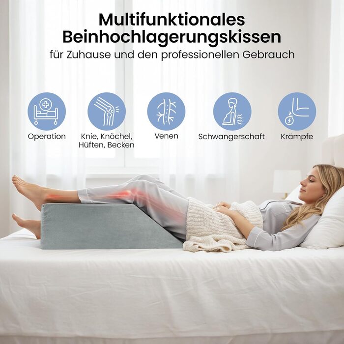 Універсальна клиноподібна подушка для підняття ніг, з піни з ефектом пам&39яті, чохол, що прається, 68x25x22 см - подушка для підняття ніг та колін, знімає набряки та біль
