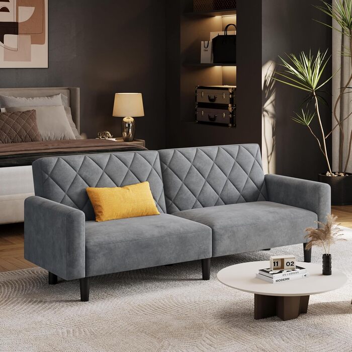 Місний диван Yaheetech з функцією сну, розкладний диван 159 см з оксамитової тканини, невеликий розкладний диван, спальна зона 140,5 94 см, для вітальні/спальні, темно-сірий, 2-