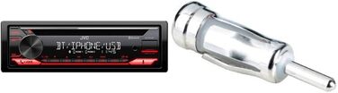 Ресивер JVC KD-T812BT з системою гучного зв'язку BT (вбудований Alexa, високопродуктивний тюнер, звуковий процесор, USB, AUX, Spotify Control, 4 x 50 Вт, підсвічування червоної клавіші) (комплект з адаптером для антени)