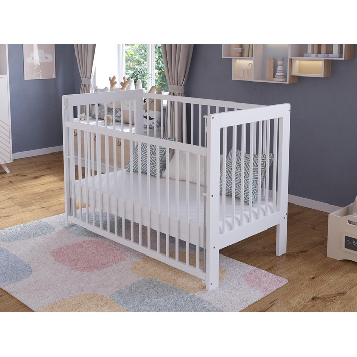 Дитяче ліжечко/спальне місце Love For Sleep 120x60 см із захисним бар&39єром, трансформоване, біле дитяче ліжко NOVA, дерев&39яне дитяче ліжко - Дитяче ліжко, дитяче ліжко, росте разом з вашою дитиною, ліжечко