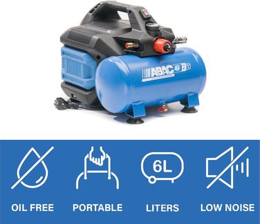 Малошумний портативний повітряний компресор EASE-AIR 6, Безмасляний повітряний компресор, Максимальний тиск 8 бар, Потужність 0,75