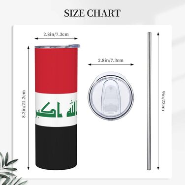 Кухоль з прямою трубочкою, дизайн іракський прапор, друкований, дорожній кухоль, підходить для кемпінгу, офісу та дому, 590 мл
