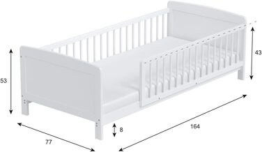 Дитяче ліжечко/спальне місце Love For Sleep 160x80 см з захисним бар&39єром, що трансформується, біле, Zane, дитяче ліжко, дерев&39яне - Дитяче ліжко, Ліжечко-трансформер