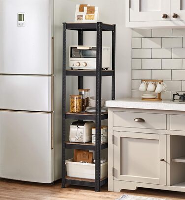 Окремостояча полиця SONGMICS, книжкова полиця, полиця для зберігання, 5 полиць, регульована, 37 x 37 x 150 см, вантажопідйомність до 400 кг, для кухні, вітальні, вінтажний коричнево-чорний GLR037B01