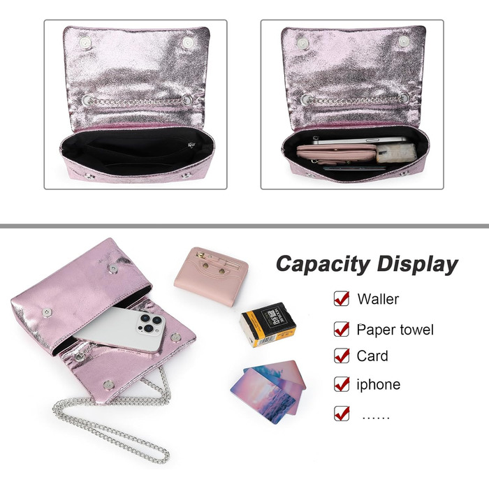 Маленький клатч з ланцюжком, модна сумка через плече, елегантна вечірня сумочка, міні-сумочка, рожевий