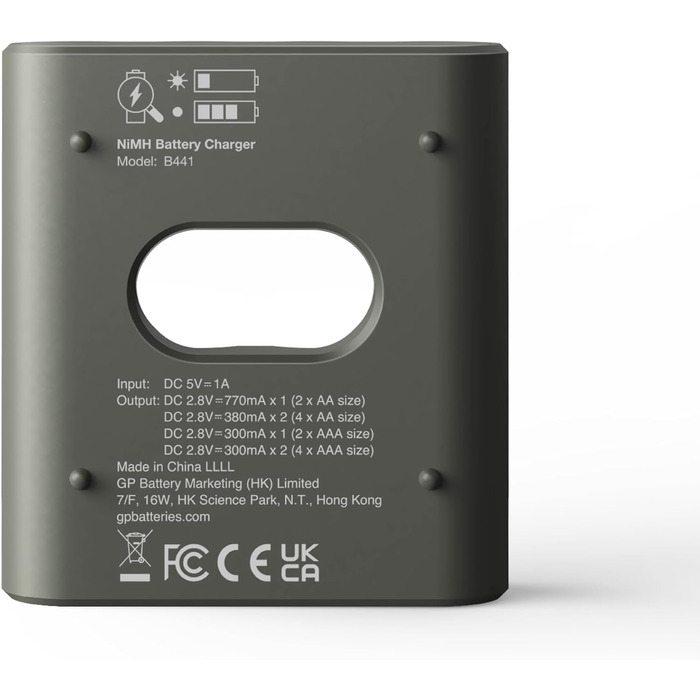 Зарядний пристрій GP ReCyko USB AA AAA, включаючи 4 акумуляторні батарейки AAA 850 мАг, NiMH 1.2V, зарядний пристрій з акумуляторними батарейками AAA