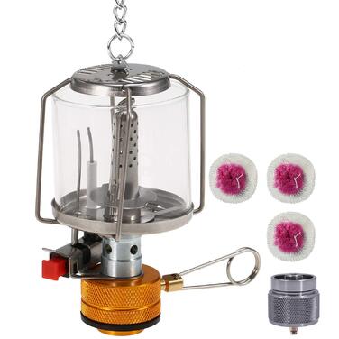 Ліхтар для кемпінгу Lixada, легкий портативний газовий ліхтар для вулиці з п&39єзоелектричним запалюванням, міні-газова лампа для намету з 3 покриттями, для походів та пікніків, включає 3 покриття, адаптер для балончика Mapp