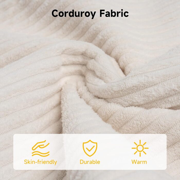 Диван-ліжко Winlice 140x150 см завширшки, двомісний вельветовий шезлонг-ліжко для гостей з 4 кишенями для зберігання речей та 2 подушками, що прається та нековзне, каркас з дерева та заліза, бежевий Диван-ліжко з вельвету Диван-ліжко з вельвету бежевого к