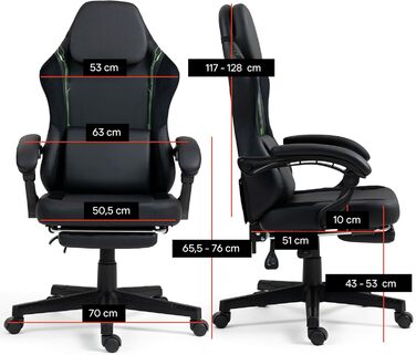 Чорно-зелене ігрове крісло - з підставкою для ніг - ергономічне - з регульованою висотою