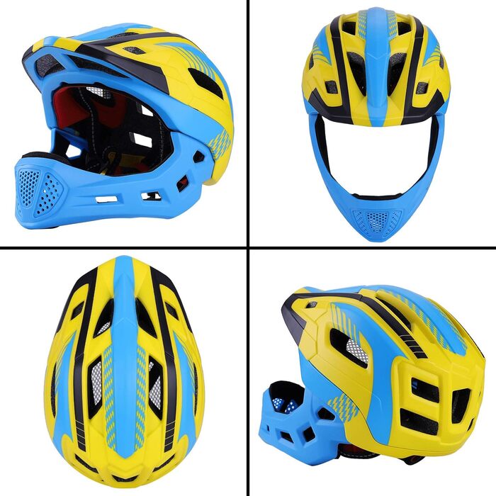 Дитячий велосипедний шолом зі знімним захистом підборіддя, велосипедний шолом із повним захистом для хлопчиків/дівчат, шолом для даунхілу, скейтбордингу, катання на роликах, роликових ковзанах, дитячий велосипедний шолом з підсвічуванням