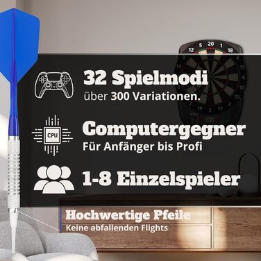 Електронна мішень для дартсу ТУРНІРНИЙ СТАНДАРТ Професійна німецька електронна мішень для дартсу Повний комплект, включаючи дартс, електронна мішень для дартсу Бездротове використання Мяка мішень для дартсу