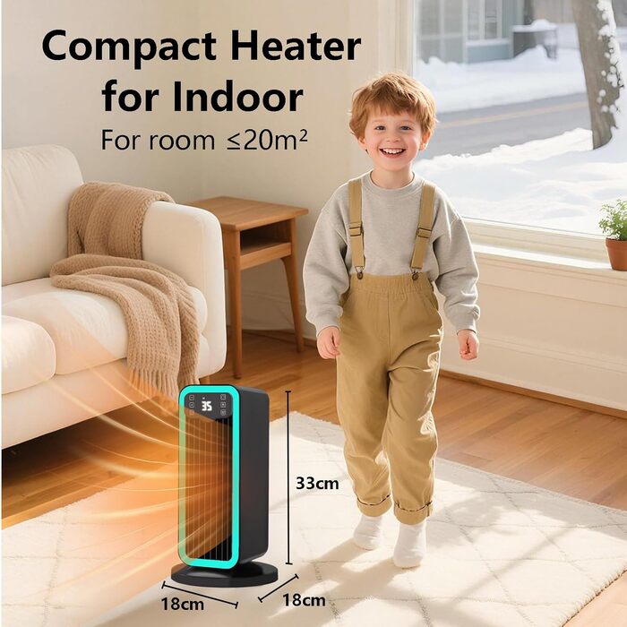 Енергозберігаючий електричний обігрівач, керамічний нагрівальний елемент PTC потужністю 1500 Вт з термостатом, коливання 70, 12-годинний таймер, захист від перегріву та перекидання, портативний обігрівач для приміщень, чорний