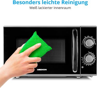 Мікрохвильова піч MEDION, потужність приблизно 700 Вт, ємність приблизно 17 літрів, 6 рівнів, функція розморожування, MD 15644, чорний/сріблястий 17 літрів 700 Вт 6 рівнів потужності 17 літрів чорний-сріблястий