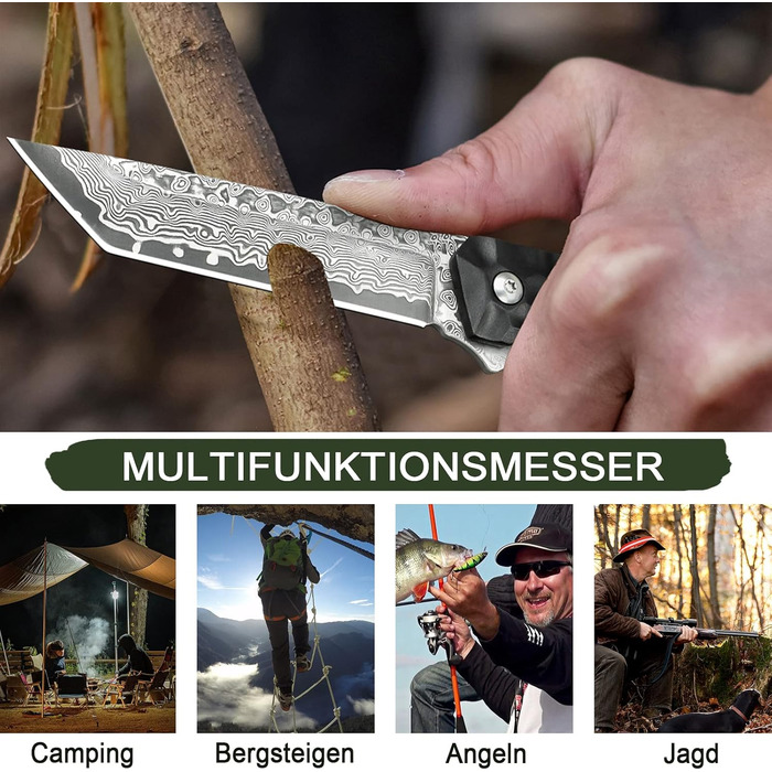 Кишеньковий ніж з дамаської сталі AUBEY, складаний ніж танто з дамаської сталі чорний, дамаський ніж в японському стилі, одноручни