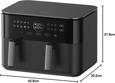Аерофритюрниця Xiaomi Dual Zone 10л (3,5л 6,5л), 230C, функція SYNC, 9 режимів, 2700Вт, сенсорне керування, чорна
