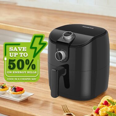 Аерофритюрниця Hayden Alpha 4L, побутова фритюрниця 1500 Вт зі швидкою циркуляцією повітря, таймер на 30 хвилин, регульована температура для здорового приготування з низьким вмістом жиру, чорний