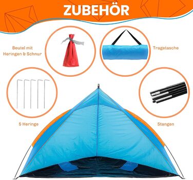 Пляжний намет Blumixx Pop-Up для 2-3 осіб вітрозахисний та сонцезахисний пляжний намет, компактно складаний, легкий дорожній пляжний намет, дитячий пляжний намет, захист від ультрафіолету, 220x120x120 см, бірюзовий