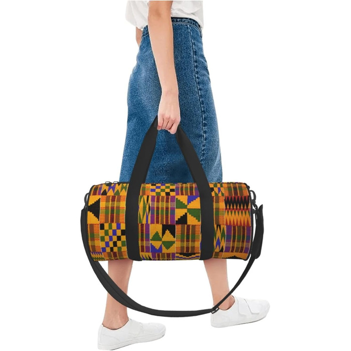 Спортивна сумка, дорожня сумка, з африканським візерунком, сумка на нічліг, чорна, універсальний розмір, сумка для подорожей