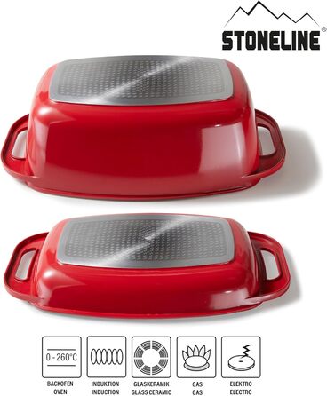 Лита алюмінієва жаровня з кришкою 43x26 см, 7,8 л Індукційна духовка безпечна для всіх типів плит, кришку можна використовувати як