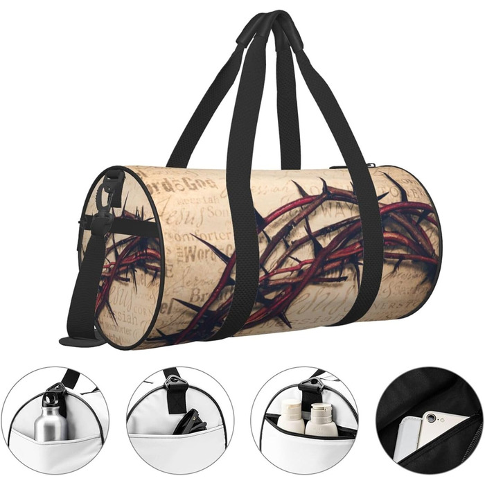 Дорожня сумка зі зміїної шкіри, кругла, великої місткості, легка та міцна, ідеальний подарунок для походів, відпустки, ділових поїздок та іншого, з орнаментом Корона терня, універсальний розмір