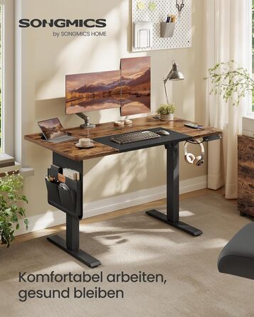 Електричний письмовий стіл SONGMICS з регульованою висотою, 120 x 60 см, безступінчасте регулювання, функція пам&39яті з 4 рівнями висоти, вінтажний коричневий - чорний LSD015X01 120 x 60 см вінтажний коричневий чорний