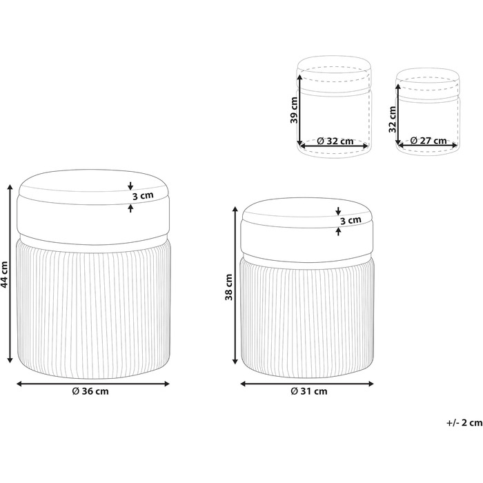 Пуф Beliani з місцем для зберігання, круглий, оксамитова тканина, світло-сірий, комплект з 2 шт., пуфики Glamour Camdenton
