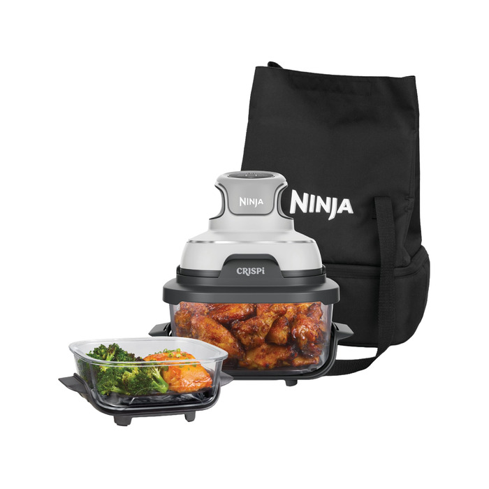 Портативна аерофритюрниця Ninja CRISPi, 3,8 л та 1,4 л, з сумкою для перенесення, біло-срібляста