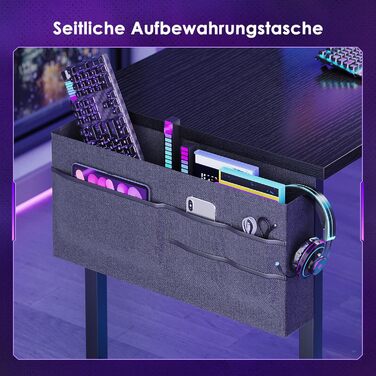 Г-подібний ігровий стіл Coleshome зі світлодіодним підсвічуванням, 130x100 см, кутовий стіл з полицями та кишенями для зберігання, двосторонній ігровий стіл для домашнього офісу та геймерів, чорний