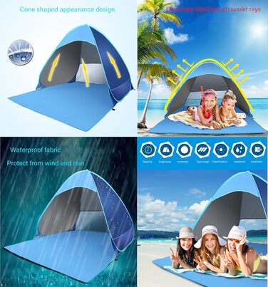 Розкладний пляжний намет із захистом від ультрафіолету 50, автоматичний розкладний намет на 2-3 особи, портативний пляжний намет із сонцезахисною тентом для кемпінгу та саду, невеликий розмір у пакувальному вміщенні