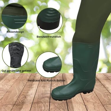 Вейдерси, водонепроникні рибальські вейдерси з нейлону 70D, композитного ПВХ, рибальські штани з нековзними гумовими чобітьми, вейдерси для ставка, вейдерси для захисту від повені, для будівельних майданчиків, риболовлі, ферм, садів, без гачків, розмір L,