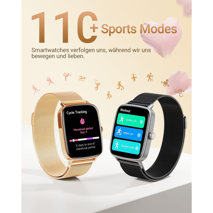 Розумний годинник для чоловіків та жінок з функцією телефону, фітнес-годинник 1,85 дюйма, понад 100 спортивних режимів, фітнес-трекер з моніторингом серцевого ритму/SpO2/сну, крокомір, водонепроникний спортивний годинник IP68 для iOS та Android, рожеве зо